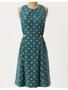 Anthropologie Girls From savoy take Action Green Polka Dot Silk Dress Size 4